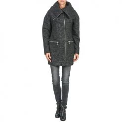 Vêtements Femme Manteaux Noisy May ROUND Gris / Noir -Manteaux Soldes Magasin 1645836 500 C