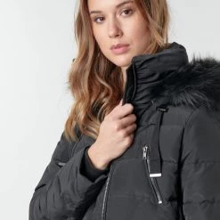 Vêtements Femme Parkas Naf Naf BU-CHOUPINOU COURT Noir -Manteaux Soldes Magasin 17880374 500 E