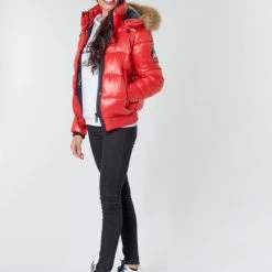 Vêtements Femme Doudounes Superdry HIGH SHINE TOYA BOMBER Rouge -Manteaux Soldes Magasin 17893555 500 C