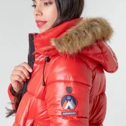 Vêtements Femme Doudounes Superdry HIGH SHINE TOYA BOMBER Rouge -Manteaux Soldes Magasin 17893555 500 E