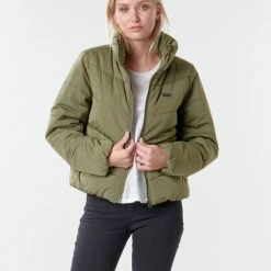 Vêtements Femme Doudounes Vans FOUNDRY V PRINTED PUFFER MTE Kaki -Manteaux Soldes Magasin 17909145 500 B