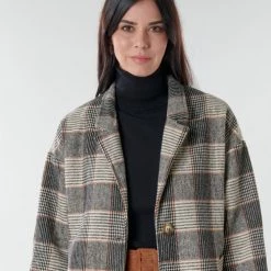 Vêtements Femme Manteaux Betty London NIOULOOK Noir / Beige -Manteaux Soldes Magasin 18886446 500 E