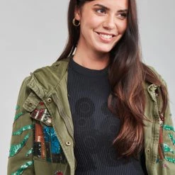 Vêtements Femme Parkas Desigual FLIX Kaki -Manteaux Soldes Magasin 19776607 500 E