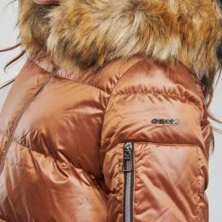 Vêtements Femme Doudounes Geox BAKSIE Marron glacé -Manteaux Soldes Magasin 19784680 500 E