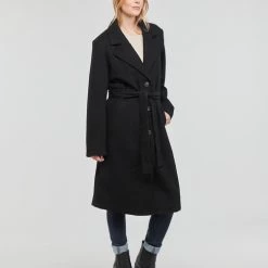 Vêtements Femme Manteaux Vila VIPOKO LONG BELT COAT Noir -Manteaux Soldes Magasin 22796809 500 C