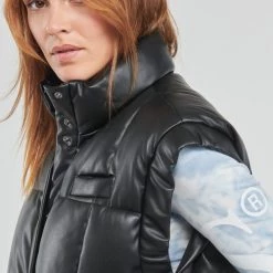 Vêtements Femme Doudounes Guess ANNE VEST Noir -Manteaux Soldes Magasin 22798864 500 E