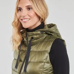 Vêtements Femme Doudounes Esprit RCS Tape Vest DARK KHAKI -Manteaux Soldes Magasin 23318351 500 E